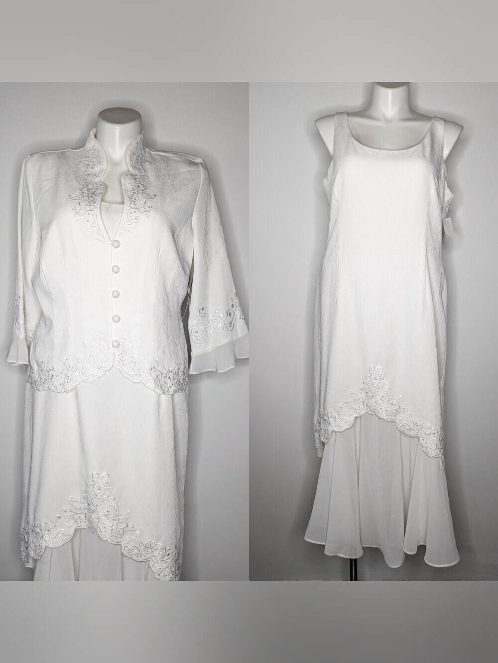 NWT Vintage Danny & Nicole White Embroidered Dress & Jacket 18